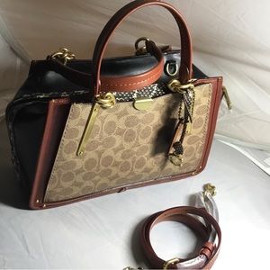 Signature coated canvas, refined calf leather and genuine snakeskin